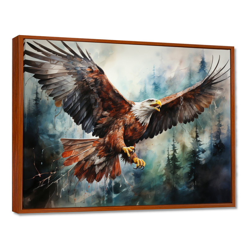 Art amérindien Spirit of Eagle - reproduction d'art sur toile, H 30 po x l 40 po x P 1,5 po, Cadre flottant brun