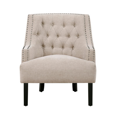 Chaise d'appoint moderne et contemporaine Bania 28 po avec revêtement en tissu texturé, dossier capitonné, garniture cloutée