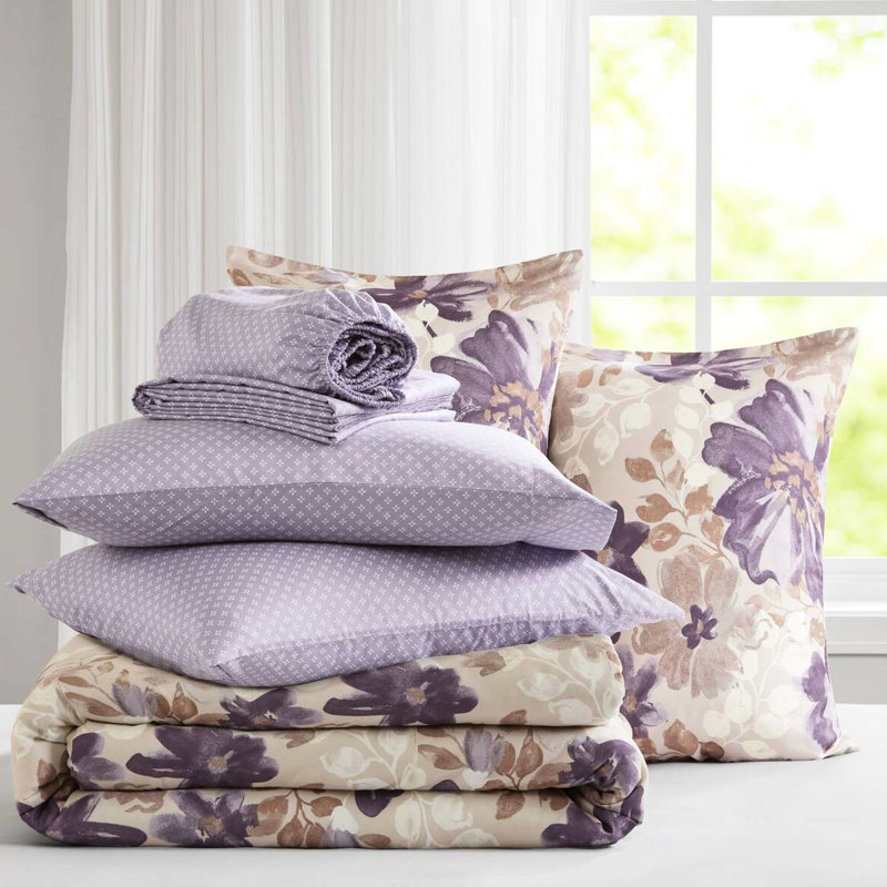 Lit double taupe avec édredon et draps, dans un sac 2 taies décoratives, 1 drap plat, taies d'oreiller ajustées, imprimé en microfibre douce, rembourrage, preuve, impression en microfibre, aquarelle