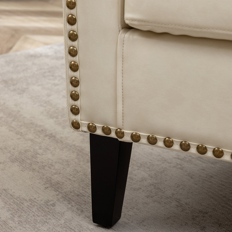Fauteuil demi-tonneau capitonné 2 pièces Oscar, Similicuir crème