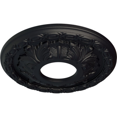 Endurathane Leaf Ceiling Medallion, 11 3/8"OD x 3 5/8"ID x 1 1/8"P (Fits Canopies up to 4 3/4"), Hand-Painted Steel Gray Finish