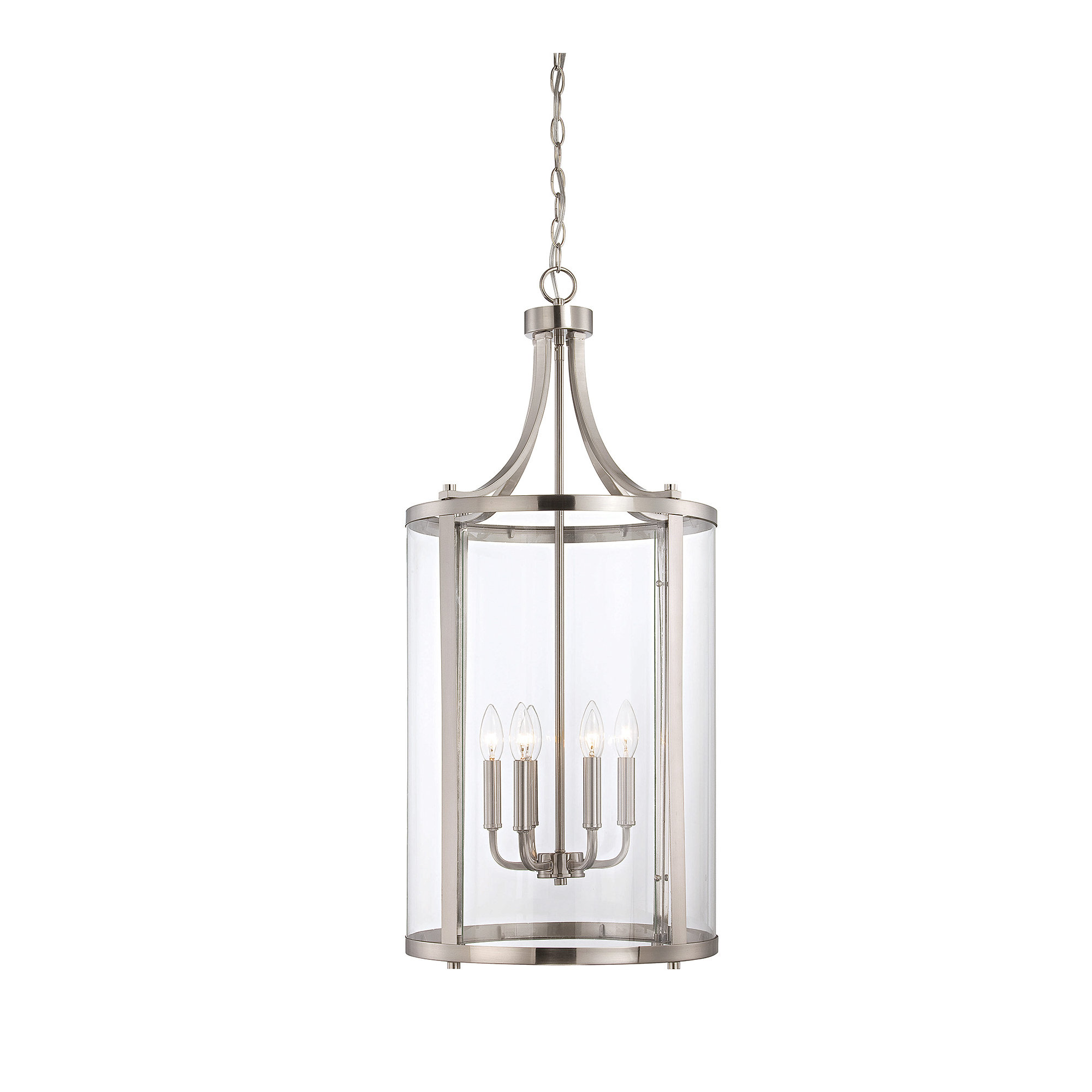 Wayland Dimmable Lantern Chandelier, Satin Nickel, 6 Lights, 34" H x 16" W x 16" D