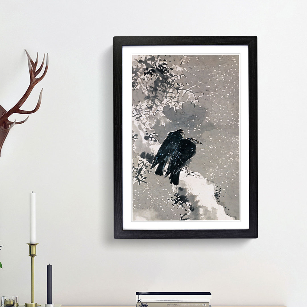 Two Crows by Yosa Buson - Framed Print