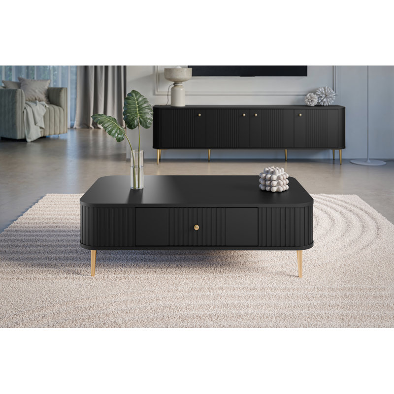 Dayzee Coffee Table with Storage, Black Top/Gold Base