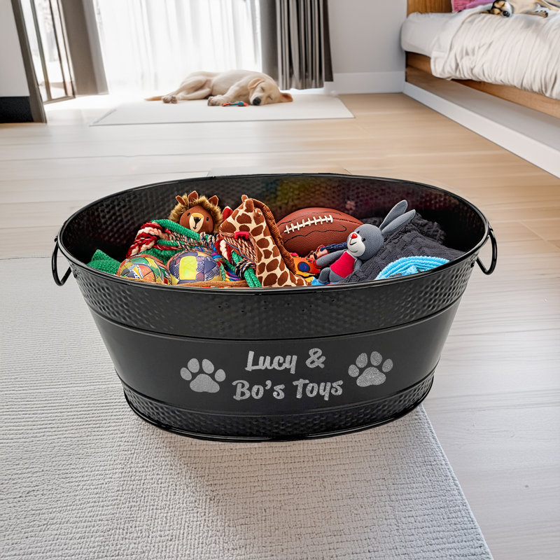Trinx Large Personalized Metal Black Dog Toy Storage Bin, Yes