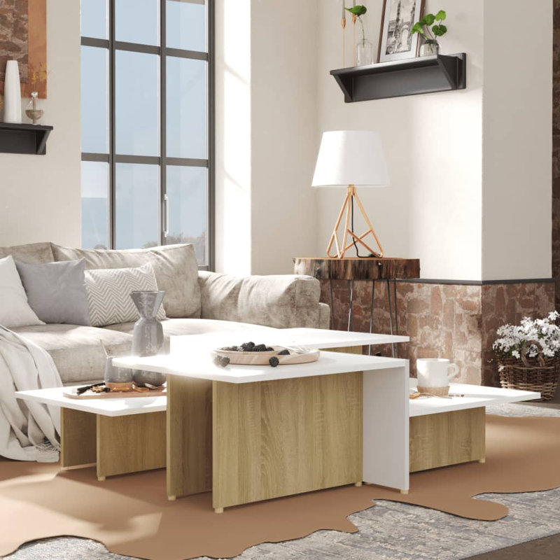 Table basse Table de bout Table de canapé Mobilier de salon Bois d'ingénierie, Blanc / chêne