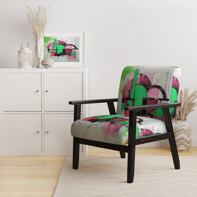 Chaise d'appoint Mid-Century, fauteuil rembourré coloré abstrait - Fusion Mid-Century abstrait coloré I