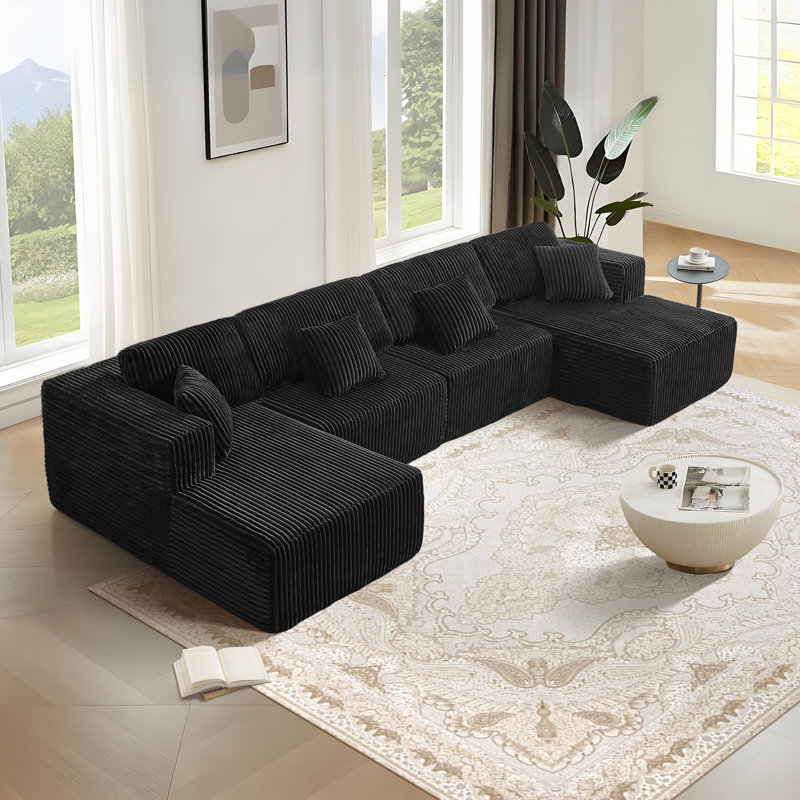 Boneless 187.39''Flannel Modular U-Shaped Sectional Sofa Set Reversible & Spacious Living Room Couch Set With 2 Chaises &4 Pillows,No Assembly Required