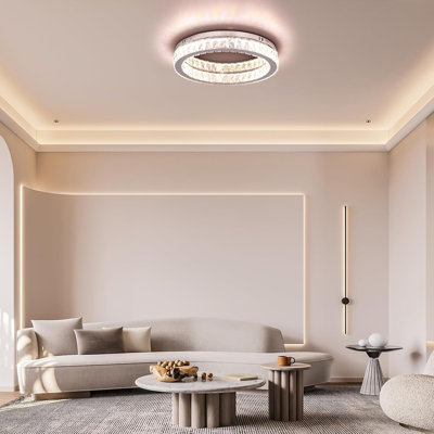 Modern Round Crystal Led Ceiling Light 17.32 Inch 6500k 2000lm For Living Room, Bedroom, Kitchen, Balcony, Basement And Office (not Dimmable)