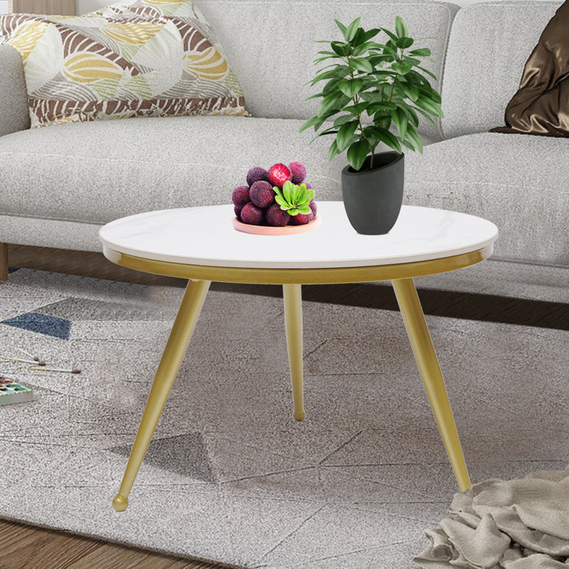 Table basse ronde en marbre 23,62 po. Mâle (or et blanc)