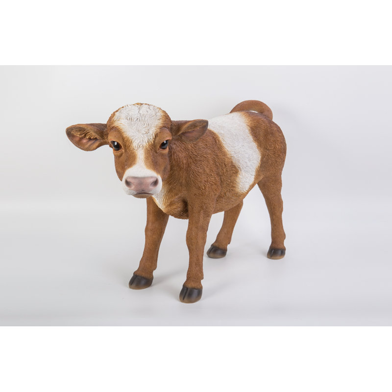 Brown and White Polyresin Standing Cow Statue