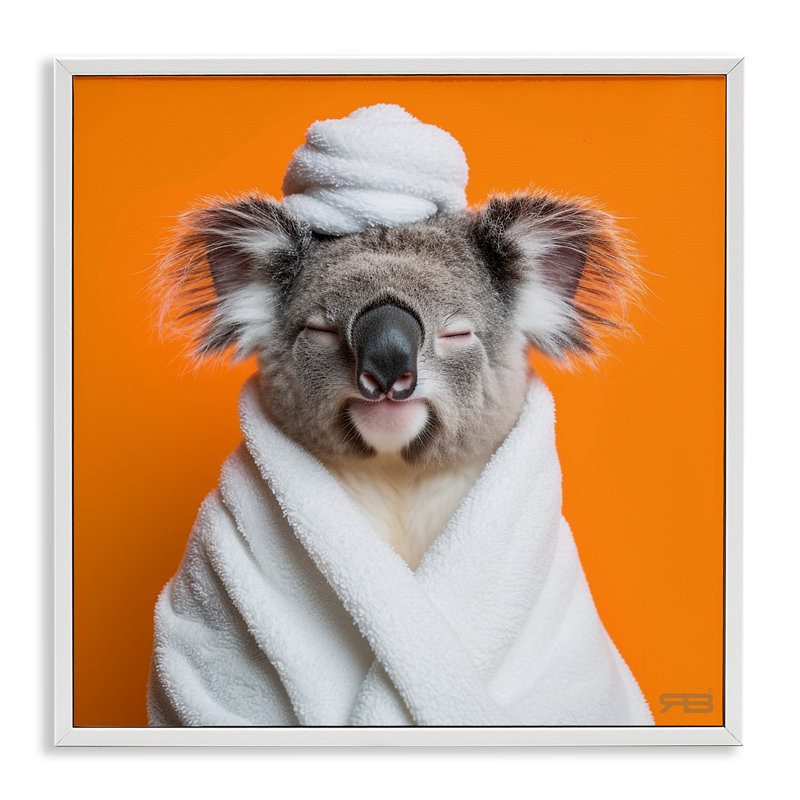 «Relaxed Bathtime Koala», art de la giclée encadrée par RB, Giclée encadrée blanc bord de mer, H 17 po x l 17 po