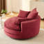 Fauteuil pivotant rond rouge à 360° avec coussin double couche, oreiller de soutien, mécanisme silencieux, revêtement en velours côtelé pour une sieste au bureau. Profondeur d'assise de 96,5 cm (38 pouces), 3 coussins amovibles, inclinaison douce.