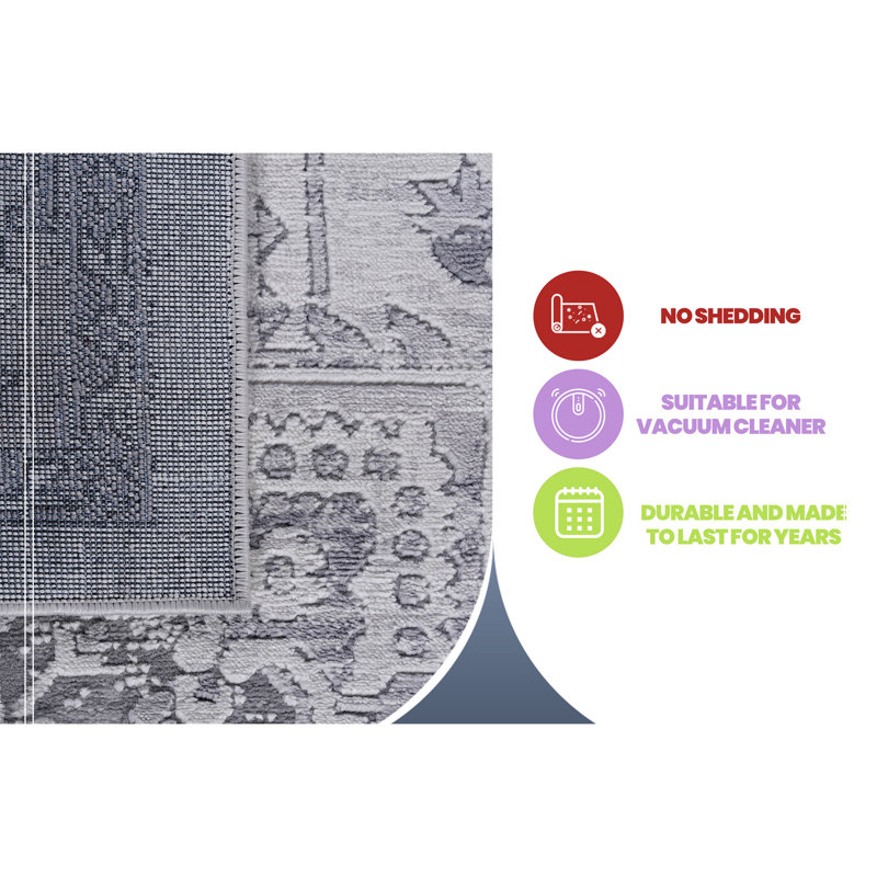 Silver/Oriental Non-Shedding Living Room Bedroom Dining Home Office Stylish And Stain Resistant Area Rug, Rectangle 2' x 3'