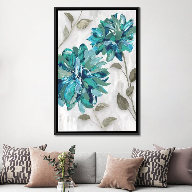 « fleuris ii », reproduction d’impression sur toile, H 26 po x l 18 po x P 1,5 po, Toile avec cadre noir, Pas de tapis