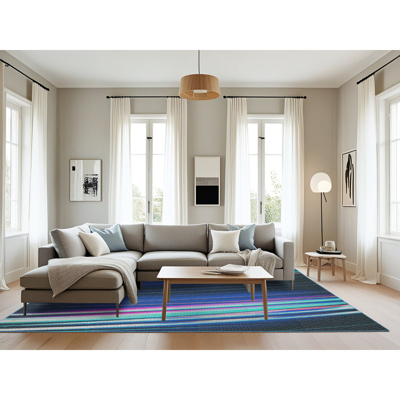 Tapis rayé bleu, Rectangle 8 pi x 12 pi
