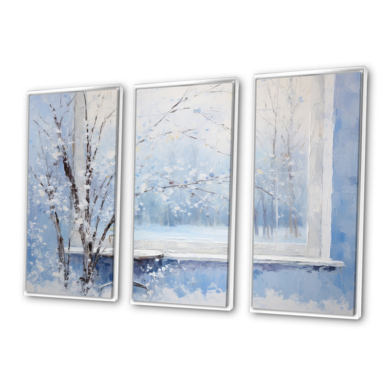 «Winter Landscape Snowfall Forest II - Winter Landscape», art mural, H 28 po x l 36 po x P 1 po, Cadre flottant blanc