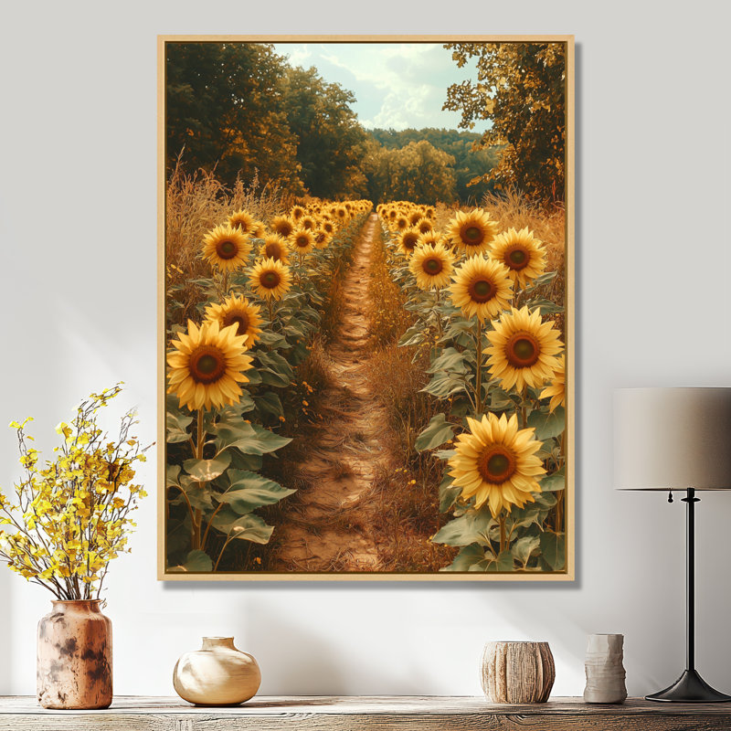Dubeck tournesols le long du chemin de la ferme II - tournesols, art mural, H 20 po x l 12 po, Impression encadrée flottante