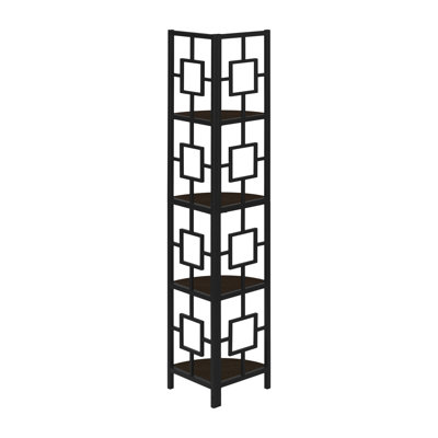 Espresso 4-Tier Corner Bookshelf with Fan-Shaped Shelves, Metal Etagere Bookcase for Office and Home