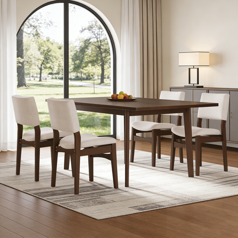 Ensemble de salle à manger moderne avec table rectangulaire et chaises rembourrées en lin, finition élégante pour la cuisine et la salle à manger