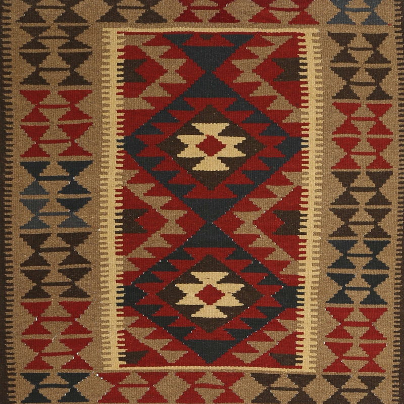 Tapis de zone rouge/brun/crème contemporaine, Carré 8 pi