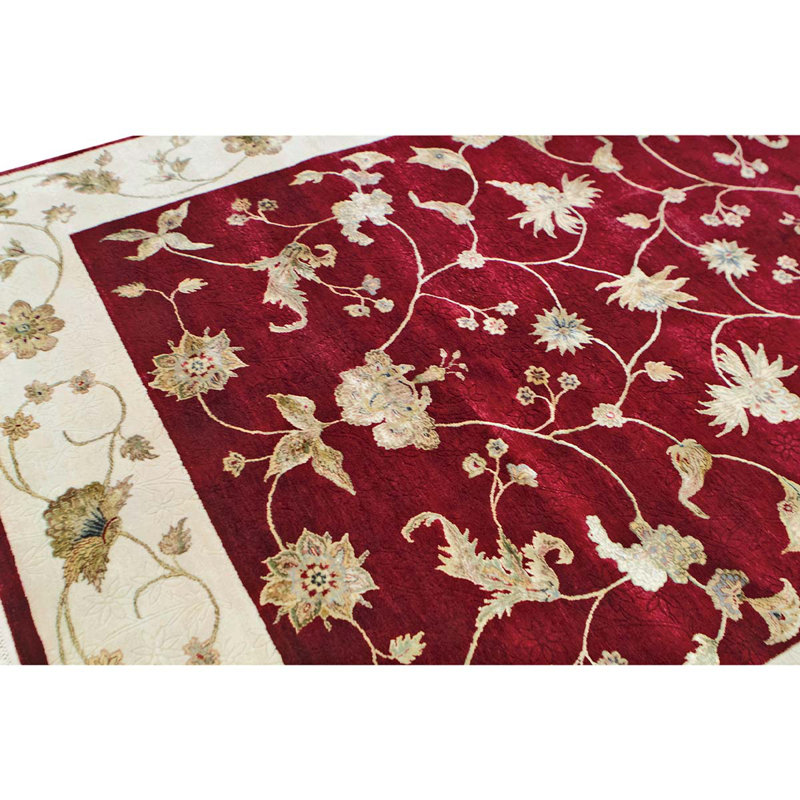 Hand Woven Silk and Wool Floral Area Rug