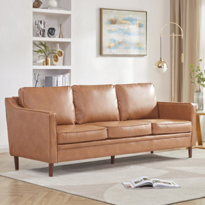 Azleigh 80.31'' Faux Leather Square Arm Sofa Brown