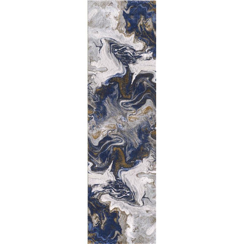 Tapis de couloir doré et bleu 2 pi x 7 pi 956, Tapis de couloir de 2 pi x 7 pi