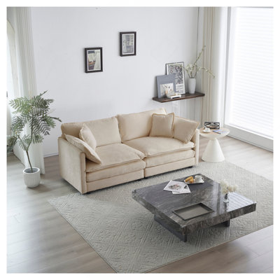 Canapé moderne en tissu pour causeuse pour le salon, canapé 2 places à assise profonde de grande taille avec 4 coussins, chenille beige