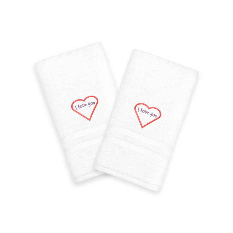 I Love You Embroidered Turkish Cotton Hand Towel, Red