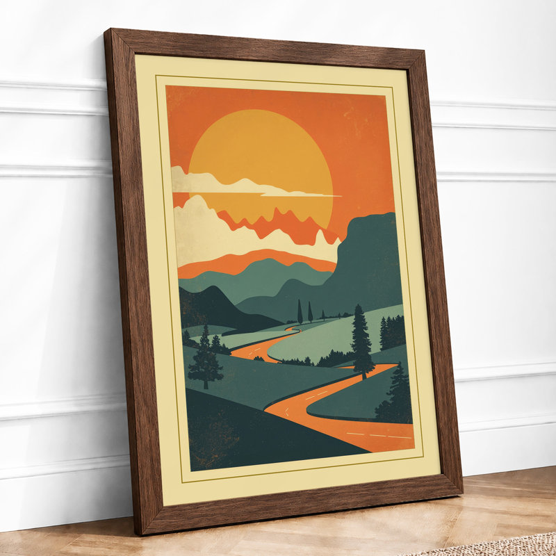 Sunset Over Mountain Retro - Framed Print, Walnut, A1 - 84.1 x 59.4 cm