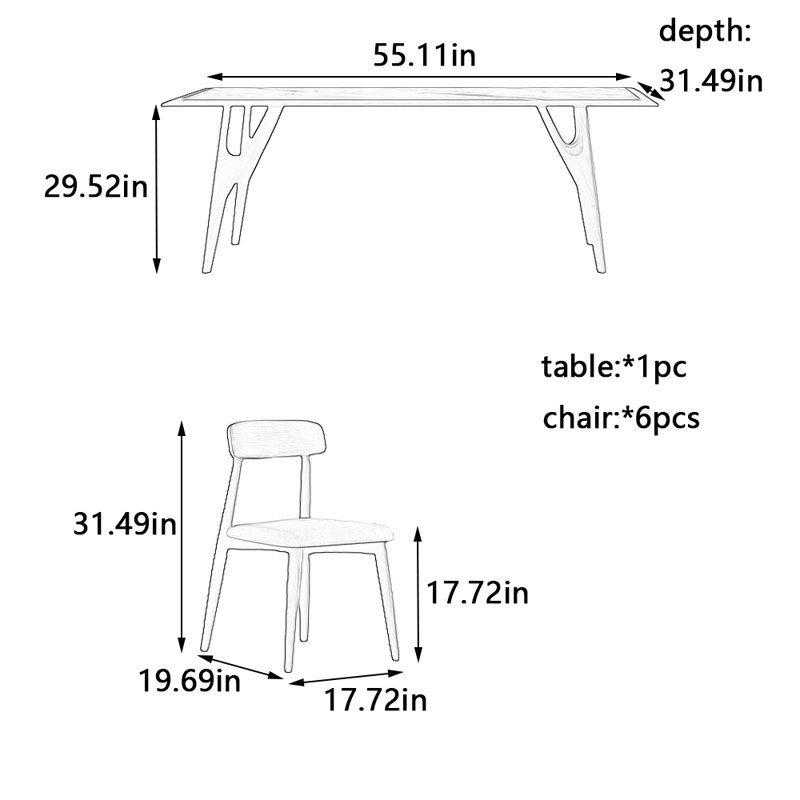 Ensemble de table de salle à manger et de chaises, H 29,52 po x L 55,11 po x l 31,49 po