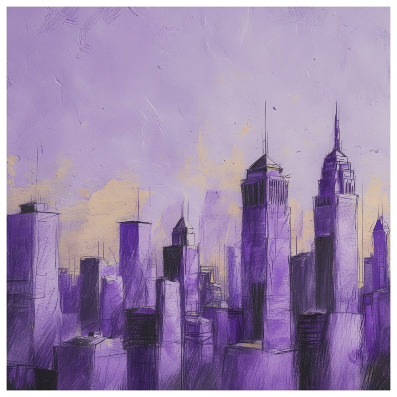 Tapis de bain mauve City Skyline, 24 po L x 17 po L