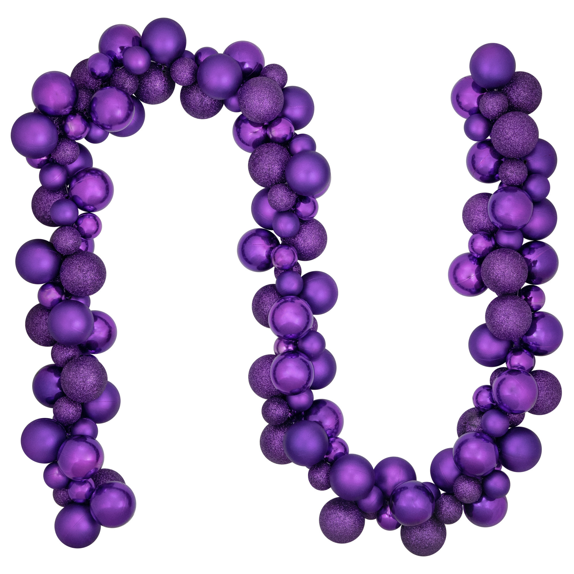 6' Shatterproof Ball 3-Finish Christmas Garland, Purple