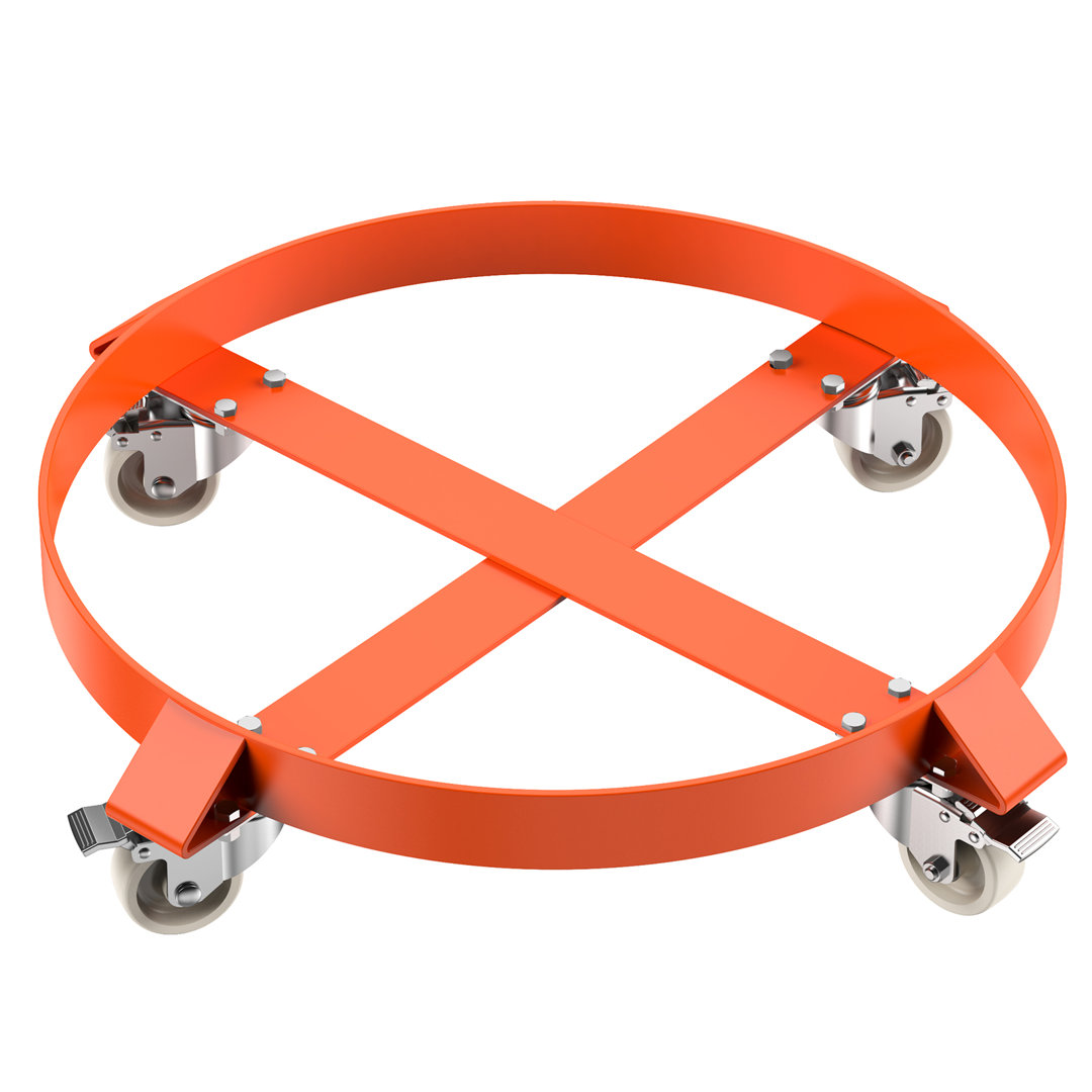 Heavy-Duty Drum Dolly with Braked Casters, Orange, 61cm