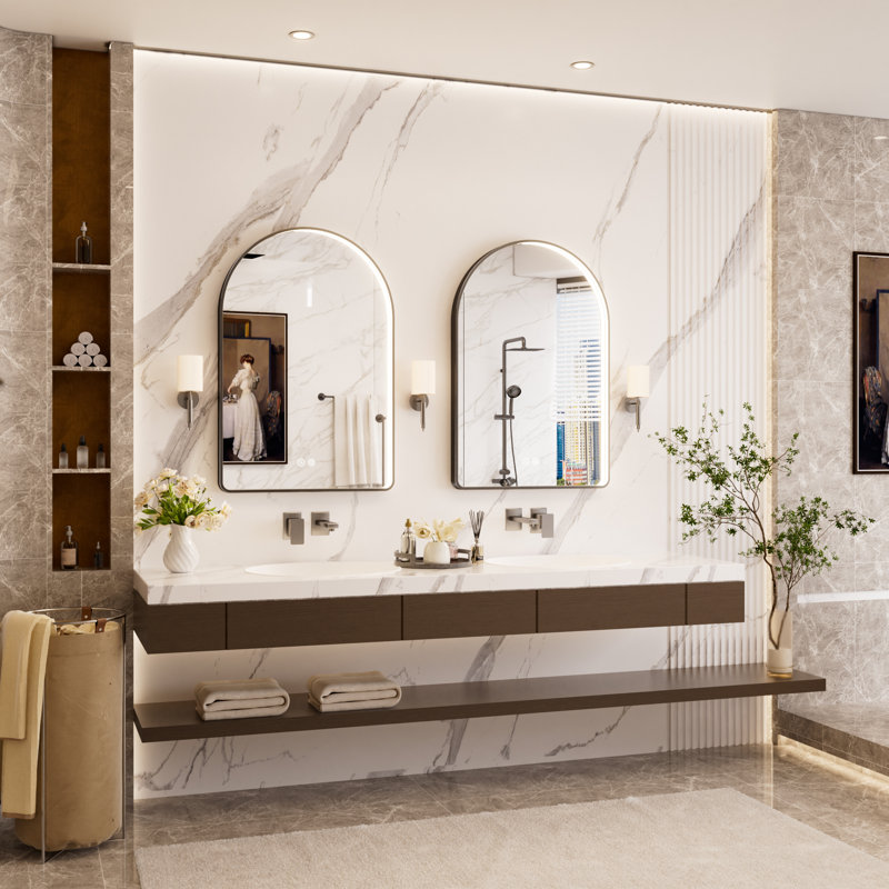 24"x36" Arched Mirror LED Bathroom Mirror,  Anti-Fog Frame Vanity Mirror With Lighted Dimmable And Memory Function, 36" x 24"