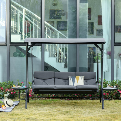 Balancelle en acier à 3 places avec baldaquin ajustable, tables basses et coussin pour le patio Arlmont & Co.