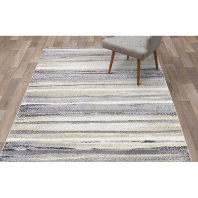 Tapis rayé beige et gris Roseman