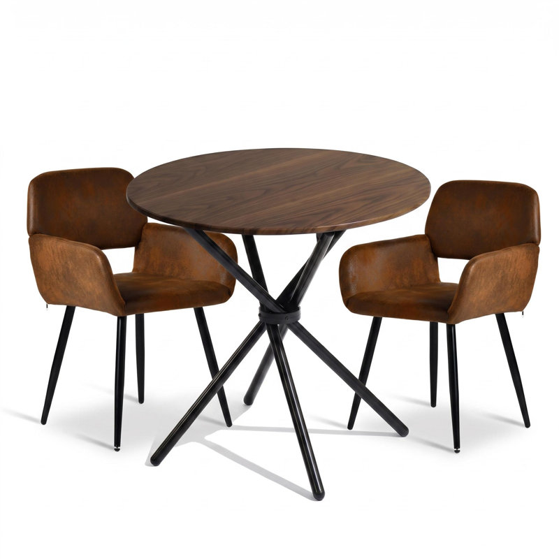 Ensemble de table de salle à manger 3 pièces avec 2 fauteuils rembourrés, Brown, Brun Mayfair
