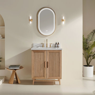 Freestanding Single Sink Bathroom Vanity With Solid Wood Construction And White Top