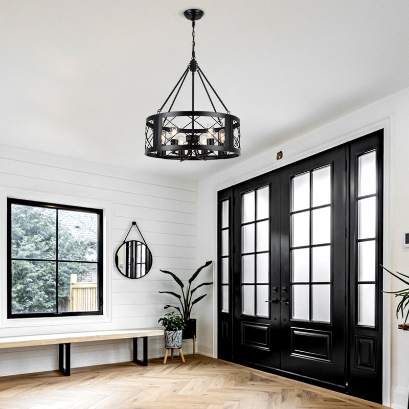 Napeague 6 - Light 22" Dimmable Drum Chandelier for Modern Farmhouse, Round Cage Hanging Light Fixture for Dining Room Living Room Entryway