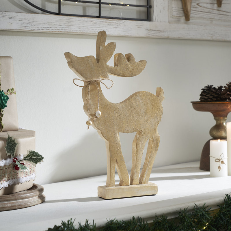 Joli cerf en bois doré brossé, H 11 po x l 7 po x P 2 po
