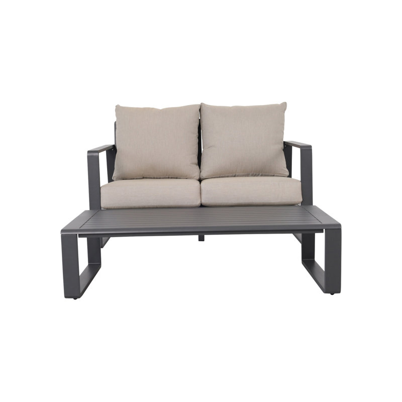 Double Sofa + Rectangular Coffee Table, Light Gray Cushions JM 9017 (Tino Tino)