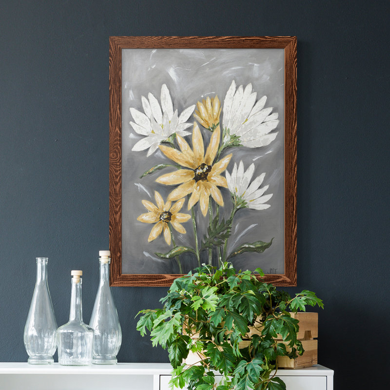 Summer Daisies I - reproduction d'art sur toile, H 31 po x l 44 po x P 1 po, Cadre en érable