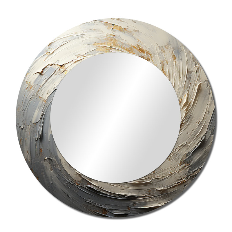Gris et or mystiques spirales - miroir mural décoratif spirales abstraites, miroir rond moderne, art imprimé en métal
