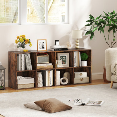 8-cube Bookcase Bookshelf With 2 Anti-tipping Kits Storage Organizer Rustic Brown
