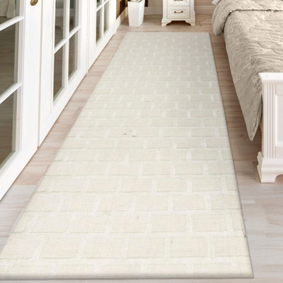 Tapis de couloir beige noué à la main de haute qualité