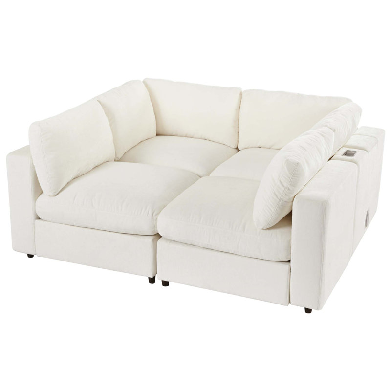 Canapé modulaire de 113 po avec espace de rangement, ports de charge USB, charge sans fil et haut-parleur intégré dans les bras, canapé modulaire de 113 po