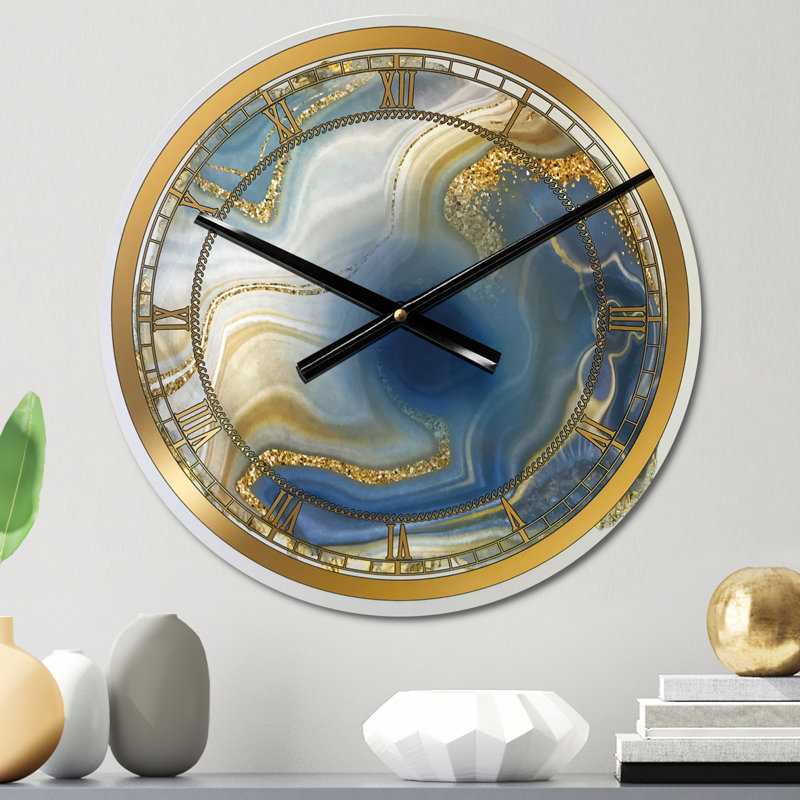 Océan bleu jaspe doré Agate I - horloge murale moderne, Petit