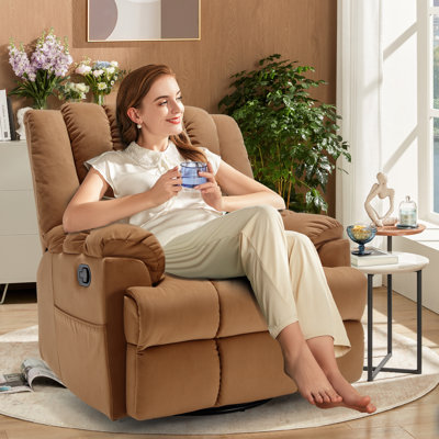 Ryun 37.8"W Velvet 360°Swivel Manual Recliner